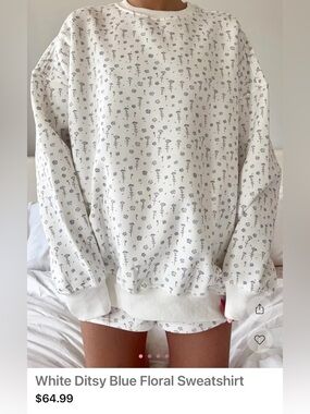 Sunkissed Coconut White Ditsy Blue Floral Sweatshirt Brand New Size Small